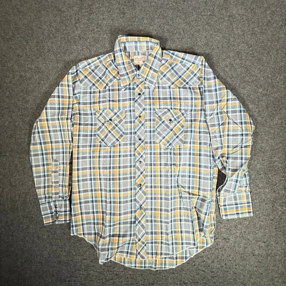 Vintage Wrangler Permanent Press Western Snap Shirt Plaid Long Tail‎ 17-34 USA L